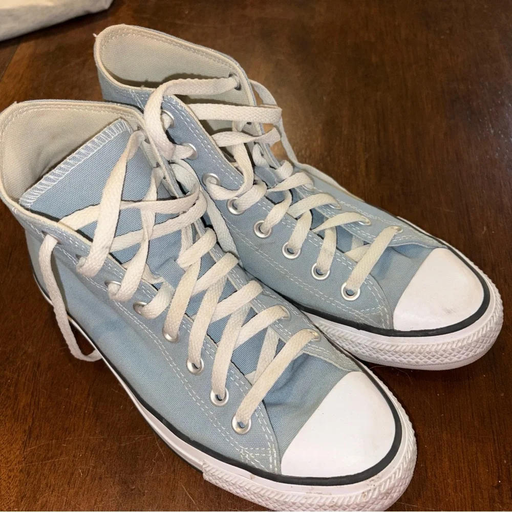 Converse High-Top Canvas Sneakers in Light Blue and White